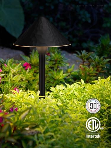 LEONLITE 12-Pack Low Voltage Pathway Lights, 3W 12-24V AC/DC CRI90+ Low Profile LED Landscape Path Lights, Cone Head with Vintage Texture & Vintage Golden Edge, IP65 Waterproof, Black Aluminum Housing