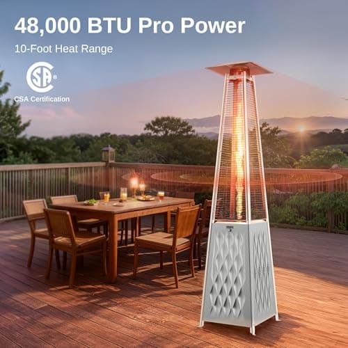 EAST OAK 48,000 BTU Pyramid Patio Heater, Outdoor Patio Heater All Stainless Steel With Wheels, Quartz Glass Tube Propane Heater for Commercial & Residential, Triple Protection System, 2025 Upgrade