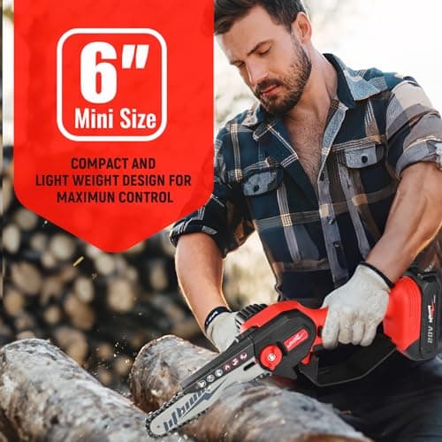 Mini Chainsaw Cordless, 6 Inch Portable Electric Chainsaw, One-Hand Handheld Small Chain Saw for Cutting Wood Trimming and Woodworking- Mini Chain Saw Battery Powered with 2 Batteries