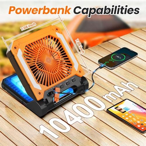 20000mAh Portable Fan Rechargeable with Solar Panel 2-in-1, 3 Speeds Cordless Battery Powered Fan with Led Lantern,Timer, Quiet USB-C Table Fan for Travel Tent Hurricane Office Home Bedroom (Orange)