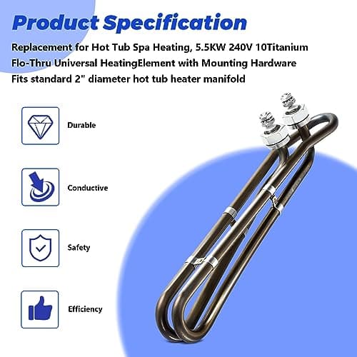 5.5KW 240V Titanium Hot Tub Spa Heating for Universal Heating Element Replacement for Flo-Thru, Also fit for Balboa Spa Heater Element and Spas Electric Heaters Or Swimming Pools -(10 inch)