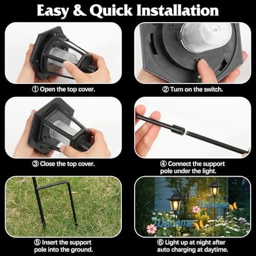 Solar Garden Lights Butterfly, 36.6 Inch Solar Lamp Post Light with Welcome Sign & Butterflies, Outdoor Waterproof Solar Stake Lights for Yard Porch Patio Pathway Gardening Gifts, 2 Pack