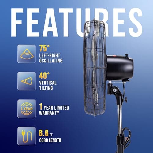 Tornado - 20 Inch High Velocity Metal Oscillating Pedestal Fan 5250 CFM - Commercial, Industrial Use Water-Resistant