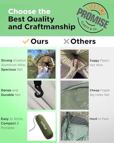 Sunyear Camping Hammock with Net - Double&Single Hammock with House-Like Net- Easy Setup & Pack, Lightweight & Portable, Perfect for Hiking, Backpacking, Outdoor Sleeping