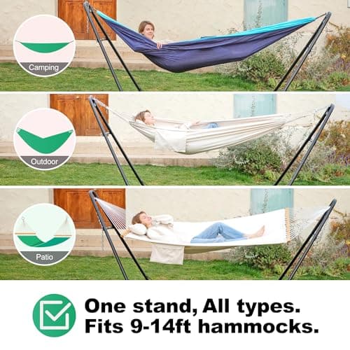 Universal 2 Person Hammock Stand Only, 600 lbs Capacity, Adjustable Heavy Duty Powder-Coated Steel Stand, Multi-Use, Fits 9ft to 14ft Hammocks, XXL Size (Black)
