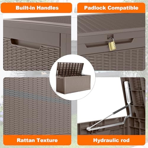 100 Gallon Resin Deck Box, Lockable Patio Outdoor Storage Box for Furniture, Garden Tools and Tools Storage, Waterproof Outside Storage Boxes - Grey