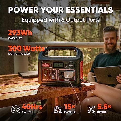 Jackery Solar Generator 300, 293Wh Backup Lithium Battery with 1XSolar Panel SolarSaga 100W, 110V/300W Pure Sine Wave AC Outlet for RV Outdoors Camping Travel Blackout