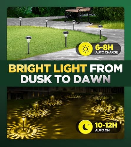 Super Bright Solar Lights Outdoor Waterproof 10 Pack, from Dusk to Dawn Up to 12H Solar Light for Outside, Auto On/Off Solar Powered Garden Pathway Lights, Yard Landscape Lighting