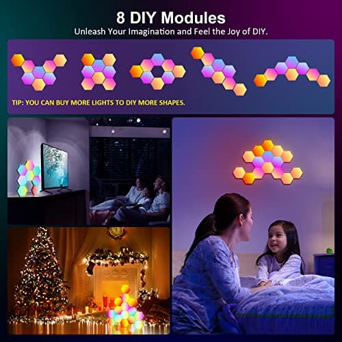 OJQ 8 Pack Hexagon Wall Light RGB Panel - Smart APP RGB Hexagonal Modular Gaming Light Music with Sync Honeycomb Shape Panels Hexagon Lights for Bedroom Children Room Wall Decor