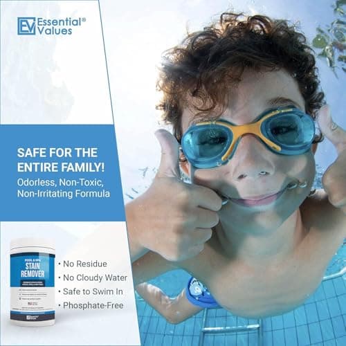 Essential Values Swimming Pool & Spa Stain Remover (2 LBS) - Compatible with Vinyl Liners, Fiberglass & Metals - Effective Formula Removes Rust & Tough Stains