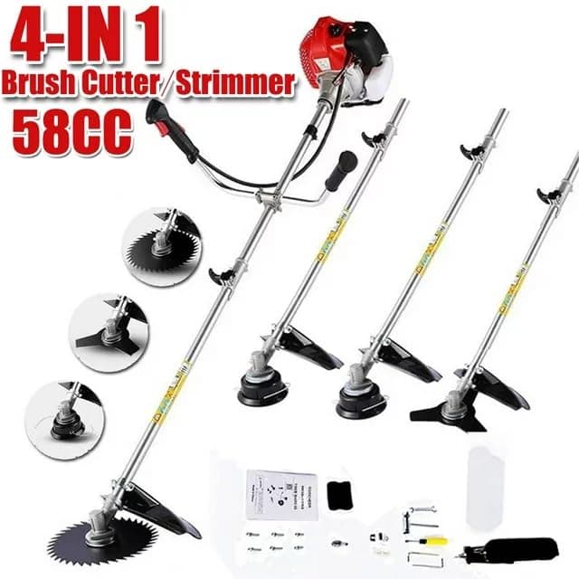 Weed Wacker Brush Cutter, 58CC Gas Powered String Trimmer 4-in-1 Gas Weed Eater with 4 Detachable Heads Straight Shaft 2-Cycle for Brush(Orange)