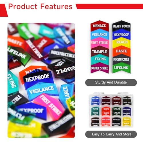 SIXPOINTS 60 Pieces MTG Keyword Counters -Set of Color Coded MTG Tokens & Box Set Compatible with Magic The Gathering, TCG, Card Games Accessories (MTG Keyword Counters)