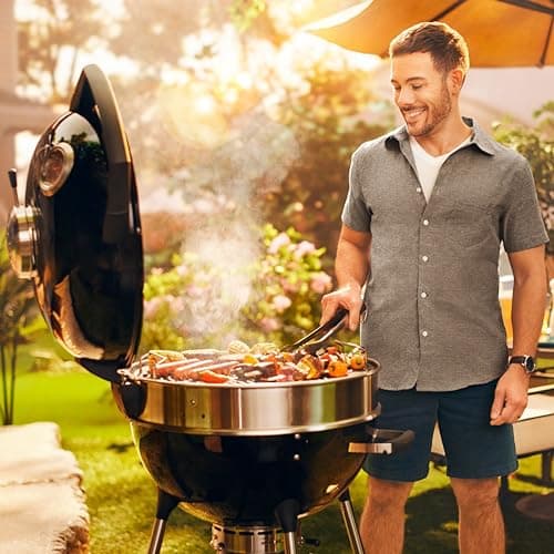 Napoleon - PRO22 Charcoal Kettle Grill, Black, Porcelain Enameled Lid and Bowl, Chrome Plated Cooking Grid