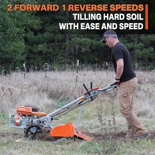 NOVUS18-Inch 212cc Dual Direction Rear Tine Tiller, Full Gear Transmission, Dual Rotating Tines, Airless Tires, Gas Tiller for Gardenig, Garden tillers Gas Powered