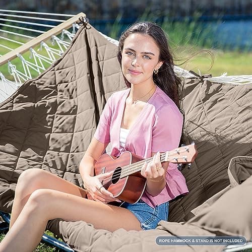 ANOW Double Hammock Pad and Pillow Set, 2 Person Polyester Hammock Pad, Light Brown