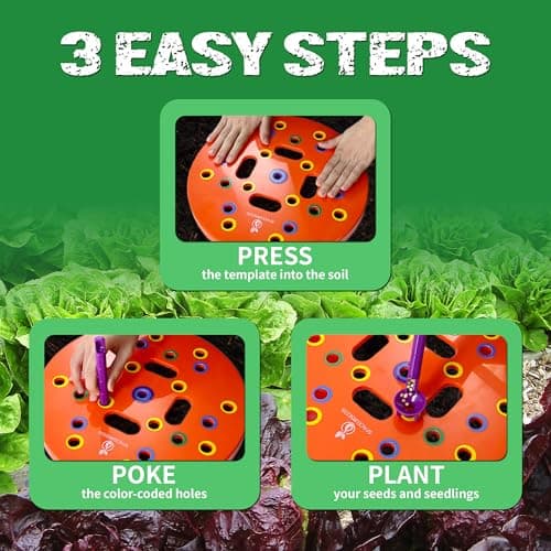 Round Seed Planting Template by Spaceurseeds – Patented Color-Coded Garden Spacing Tool Kit with Seed & Seedling Spacer, Dibber with Seed Spoon & Laminated Vegetable Growing Guide