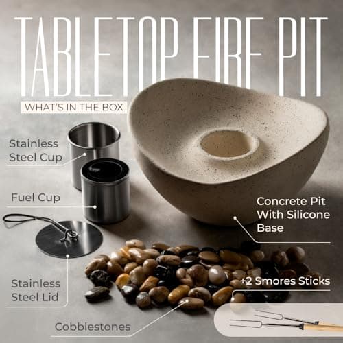 Concrete Tabletop Fire Pit, Portable Indoor Fireplace and Smores Maker, Suitable for Indoor and Outdoor Use