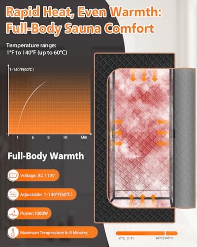 Portable Steam Sauna for Home: Full Body Sauna Box with 3L 1000W Steamer, 9Levels, Remote Control, Folding Chair, Saunas Tent for Gym, Pilates, Spa, Indoor, Outdoor, 36" x 36" x 71", Black & Brown