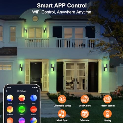XMCOSY+ Outdoor Wall Lights, 1400LM Smart RGBCW Porch Lights Outdoor Exterior House LED Wall Lighting, WiFi APP Control, Compatible with Alexa, Adjustable Dual-Head IP65 Waterproof Wall Sconces (2PK)