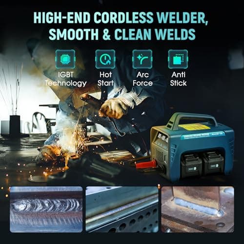 Cordless Welding Machine Upgraded Battery Powered Welder Machine MMA 160A 110V with 4 Batteries Portable LED Display Digital IGBT Inverter Stick Welder Hot Start Portable MMA ARC Welder Machine