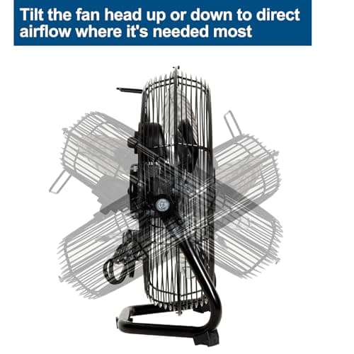 BILT HARD 12" 3-Speed High Velocity Heavy Duty Metal Floor Fan, 1680 CFM, 180-Degree Tilt, Powerful Airflow Fan for Home, Bedroom, Residential Use
