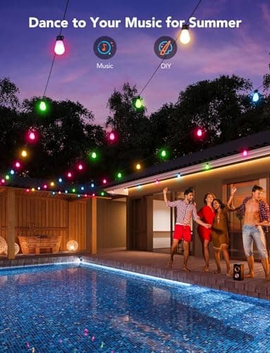 Govee Smart Outdoor String Lights H7015, 48ft RGBIC Outdoor Lights with 15 Dimmable LED Bulbs, IP65 Waterproof, Color Changing Warm White Lights with 47 Scene Modes for Patio, Backyard, App Control