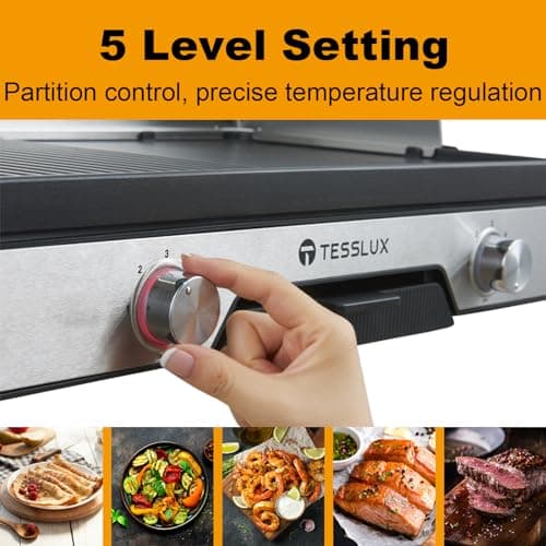 XL Electric Indoor Grill, 20” Non-stick Griddle Combo, 1600W Fast Heating, Dual Temperature Control, Detachable for Easy Cleaning