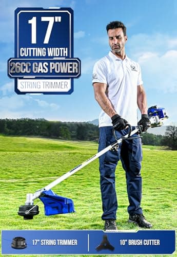 26cc Weed Wacker Gas Powered, 3 in 1 String Trimmer/Edger 17'' with 10'' Brush Cutter,Rubber Handle & Shoulder Strap Included