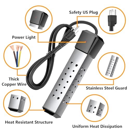 2000W Pool Heater for Inflatable Above Ground Swimming Pool, Immersion Water Heater for Bathtub Automatic Power Off, Submersible Electric Water Heater, Portable Bucket Heater with 304 Stainless Guard