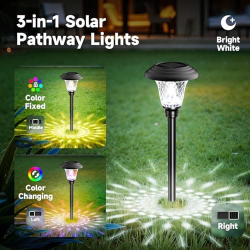 Beau Jardin 8 Pack Solar Pathway Lights Outdoor Solar Powered Lights Waterproof Glass High Lumen for Garden Landscape Path Yard Walkway Patio Driveway Outside Colored Color Changing White Black