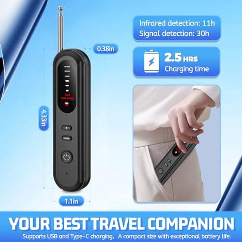 Hidden Camera Detector Spy Camera Finder,Bed Bug Hidden Camera Detectors for Hotels,RF Detectors for Travel,GPS Tracking/Tracker Device Detector for Car,5 Levels Sensitivity 3 Modes