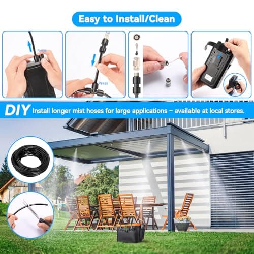 Ausic Portable Misting Systems, Outdoor Water Cooling Misters Set with 6000mAh Water Pump, 20L Bucket, 26FT (8M) Hose, 6*Nozzles, 10*Clips/Ties for Patio/Umbrella/Pasture/Greenhouse/Canopy/Camping
