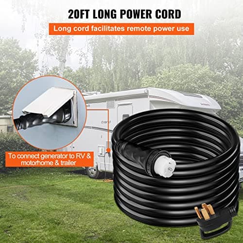 VEVOR 20 FT 50 Amp Generator Extension Cord NEMA N14-50P & SS2-50R & CS6364, STW 6/3 + 8/1 AWG 125V 250V Generator Power Cord Twist Lock Connectors