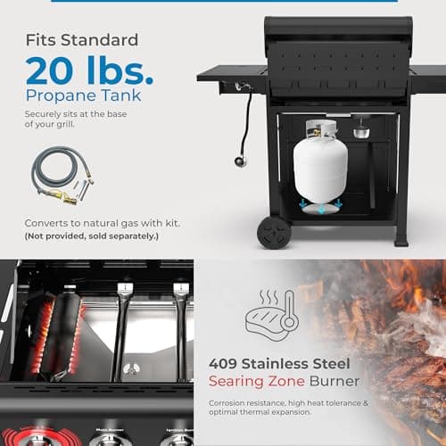 Kenmore BBQ Propane Gas Grill - 5 Burners with Side Burner & Searing Zone, 644 Sq. In. Stainless Steel Grill, 66,000 BTU, Ideal for Outdoor Cooking, Patio & Backyard, Black