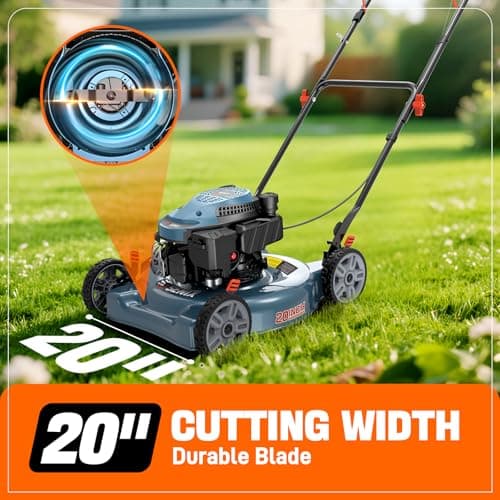 Senix 144 cc Gas Lawn Mower, 20 inch 2-in-1 Push Mower with Mulching and Side Discharge, 4-Cycle Engine, 5 Position Cutting Height Adjustment for Lawn, Yard and Garden (LSPG-L5)