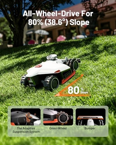 LUBA 2 AWD 3000X Robot Lawn Mower with 4G, Reception 0.75 Acre, Max. 0.89 Acre, All-Wheel-Drive for 80% Slope, UltraSense AI Vision & RTK Automatic Edge Mapping, 1.0"-2.7" Cutting Height