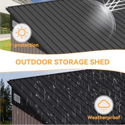 Aoxun 11.5'x7.3' Shed Outdoor Storage Shed with Triple Lockable Door Metal Storage Cabinet with Slopping Roof for Tools Bicycles Storage for Garden, Patio, Courtyard (Brown)