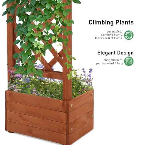 VINGLI Wooden Garden Arbor with Planter, Wedding Arch for Ceremony, Wood Garden Arbour Trellis for Plant Climbing, Pergola for Garden Backyard, Lawn, Outdoor
