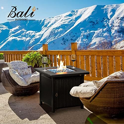 BALI OUTDOORS 50000 BTU Propane Fire Pit with Lid, 28 inch Fire Pit Table Outdoor, Black Firepits for Outside Backyard, Patio