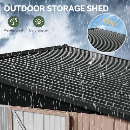 Aoxun 12x10 FT Shed Metal Outdoor Waterproof Storage Shed Steel Utility Garden Tool Shed with Door & Lock Outdoor Storage for Garden Patio Lawn Poolside, Brown