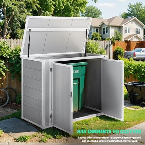 4.7x2.5ft Horizontal Resin Shed with Floor, 34.5 Cu Ft Outdoor Storage Shed for Trash Cans and Garden Tools, Waterproof Plastic Outdoor Shed for Lawn Mower, Pool Toys, Bicycle (Gray)