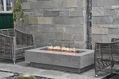 AMS Fireplace | Elementi | Large Rectangular Propane Fire Pit Table for Outside Patio | Canvas Cover, Lava Rocks, and Gas Key Valve Included | Fuel: Liquid Propane, Hampton - Light Grey