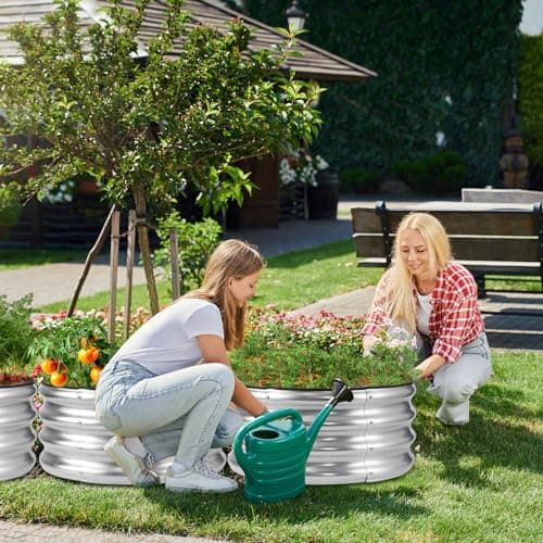 JERIA Raised Garden Bed,Galvanized Raised 2 PCS 2×2×1ft Planter Boxes Outdoor with Easy Assembly, Round Garden Bed for Vegetables, Fruits, Flowers