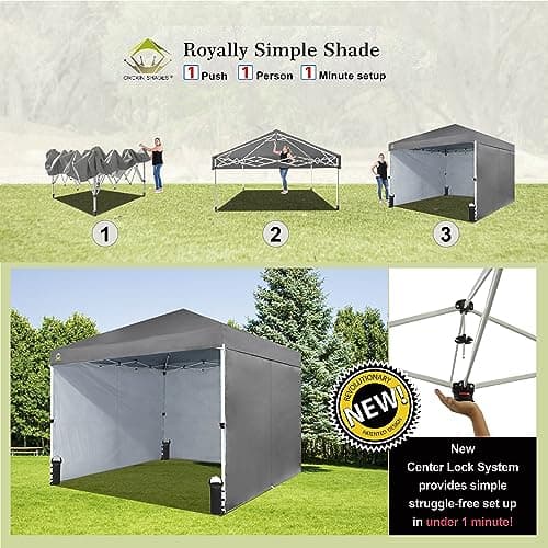 CROWN SHADES 10X10 Comercial Instant Canopy Pop Up Tent with Center Lock (10x10 with 4 Sidewalls, Grey)