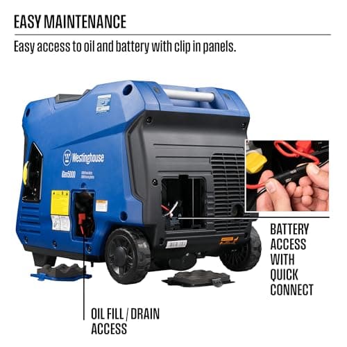 Westinghouse 5000 Peak Watt Super Quiet Portable Inverter Generator, Remote Electric Start with Auto Choke, Wheel & Handle Kit, RV Ready, Gas Powered, Parallel Capable