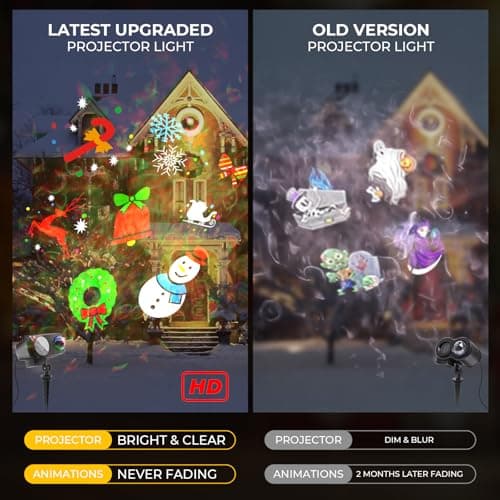 Halloween Christmas Projector Lights Outdoor Waterproof,15W Brighter HD Ocean Wave Effect,12 Slides 96 No Fade Pictures for Thanksgiving,New Year LED Projector Decoration