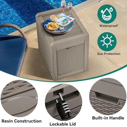 YITAHOME 32 Gallon Outdoor Storage Box, Water Resistant Resin Deck Box, Indoor Outdoor Lockable Storage Container for Patio, Garden, Cushions, Tools, Equipment(Brown)