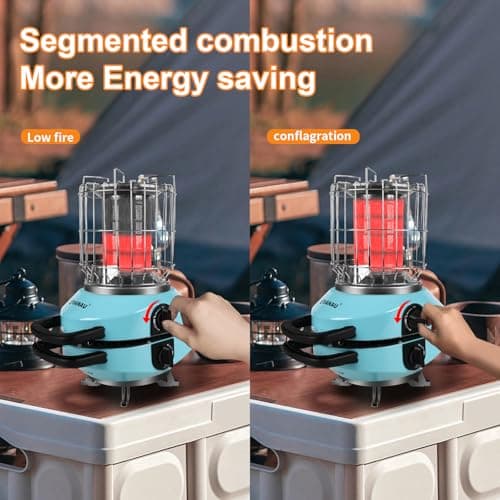 2 in 1 Foldable Propane Heater and Stove, 11000 BTU Portable Propane Heater & 5100BTU Gas stove Suitable for 1LB & 20LB Gas Cylinder,for Patio, Camping, Tent, Ice Fishing, Hunting
