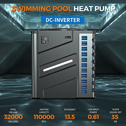 Dr Infrared Heater DR-1100HP Full DC Inverter 110,000 BTU Heat Pump Ground Swimming Pools, WiFi Smart Control via APP, Black