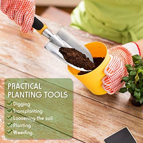 2 Pcs Garden Trowel Hand Shovel Tool Soil Scoop with Soft Rubberized Non Slip Handle Aluminum Alloy Potting Shovel for Digging Planting (Yellow, Green)